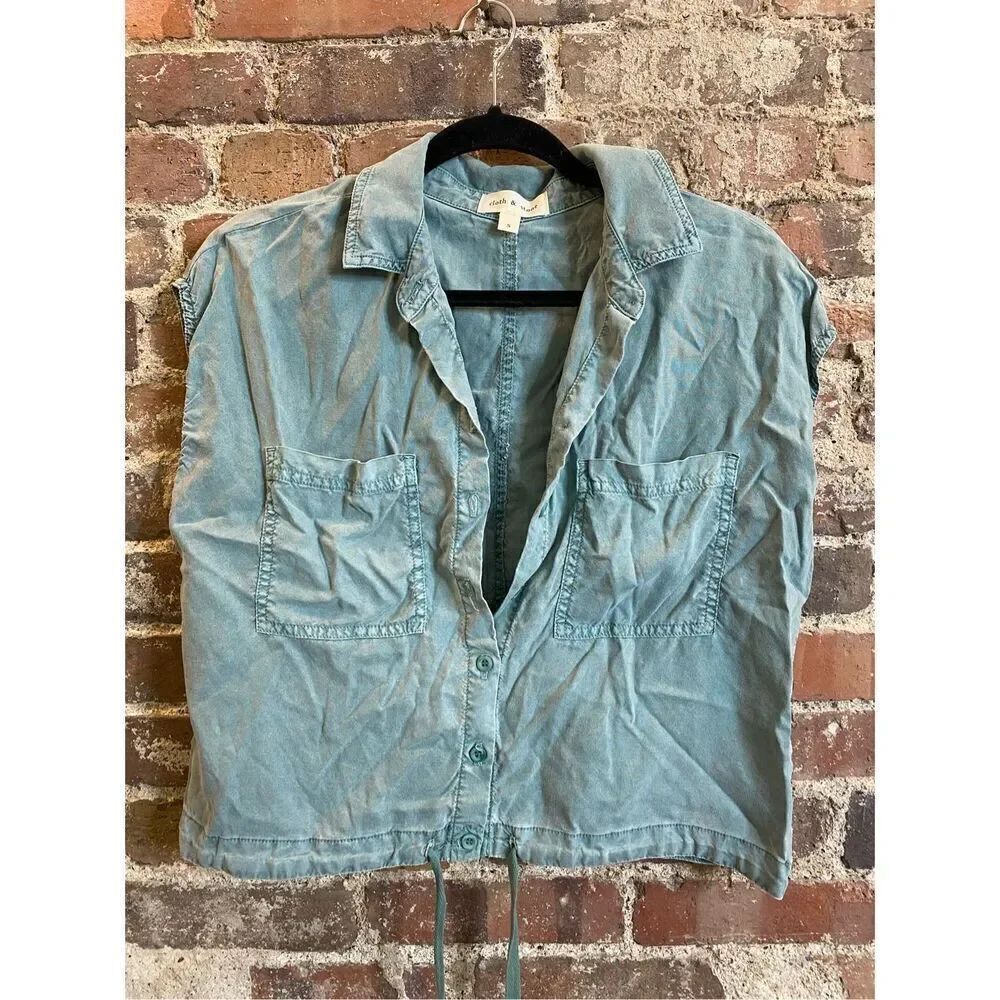 CLOTH & STONE by Anthropologie 100% Tencel βTeal Mid Drift Drawstring Waist Doub